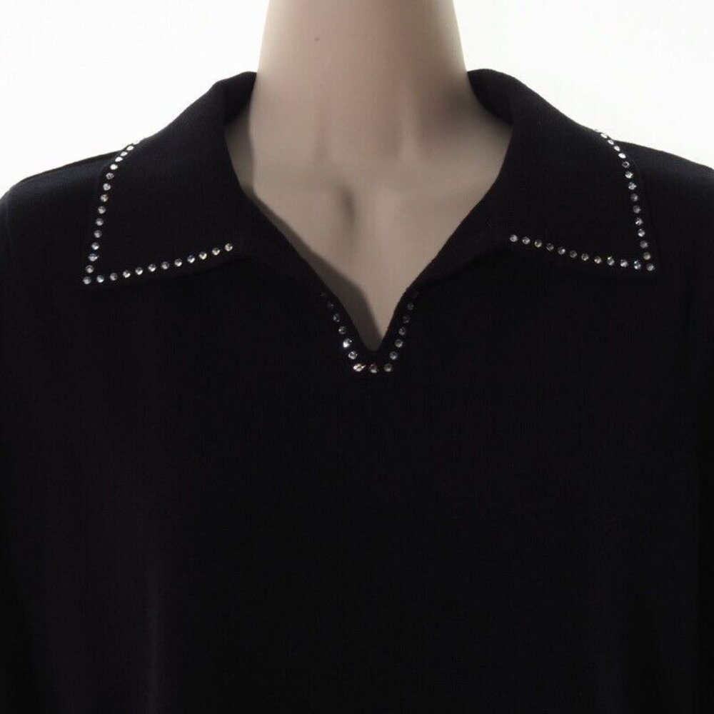 Christine Alexander Womens Sweater SIze S Swarovski Crystals Black V Neck